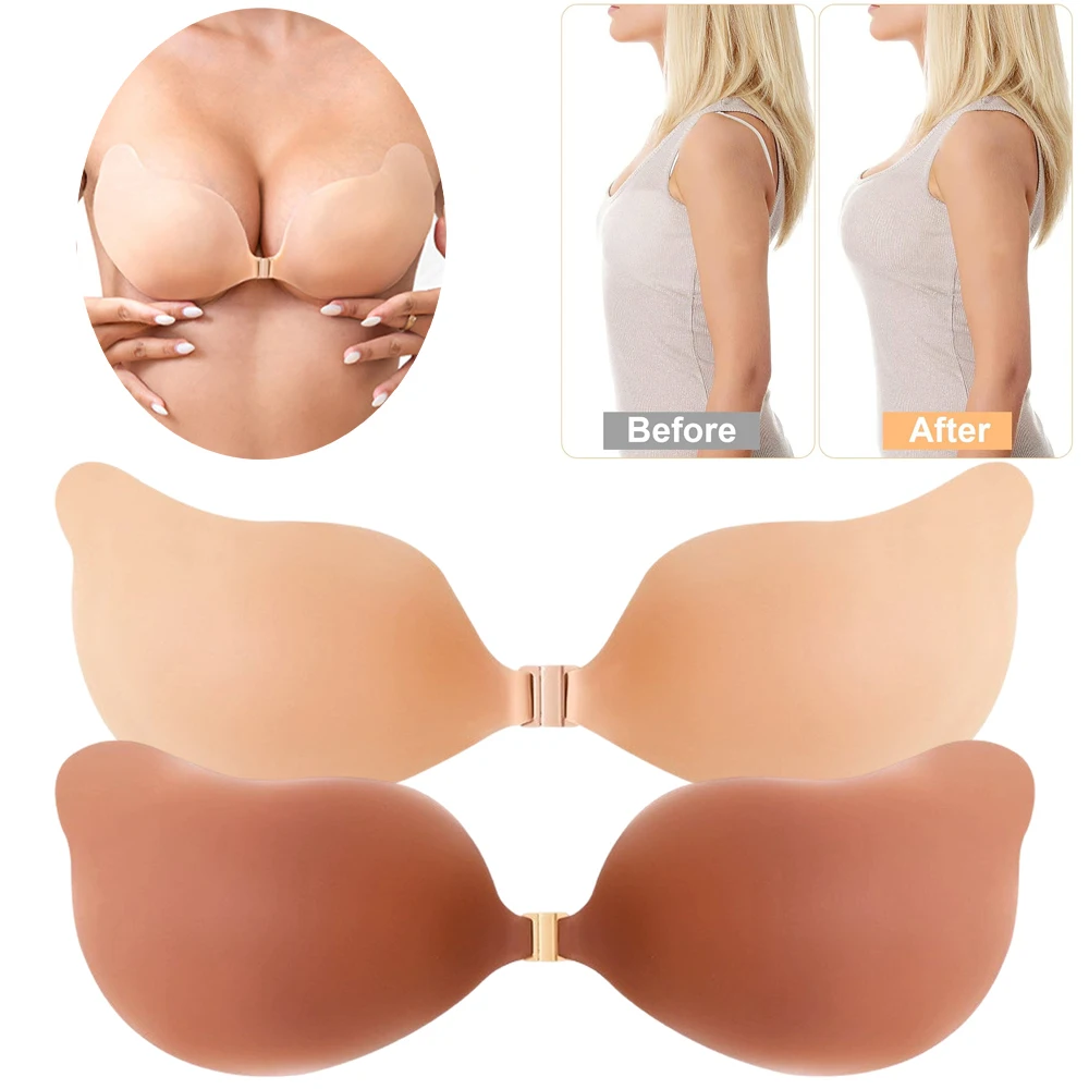 no show bra for backless dress NuBrava Strapless Sticky Bra Push Up for Women, Adhesive Silicone No Show Bra for Backless Dress, Invisible Reusable V ShapeA Cup Nude at Amazon Women's Clothing store