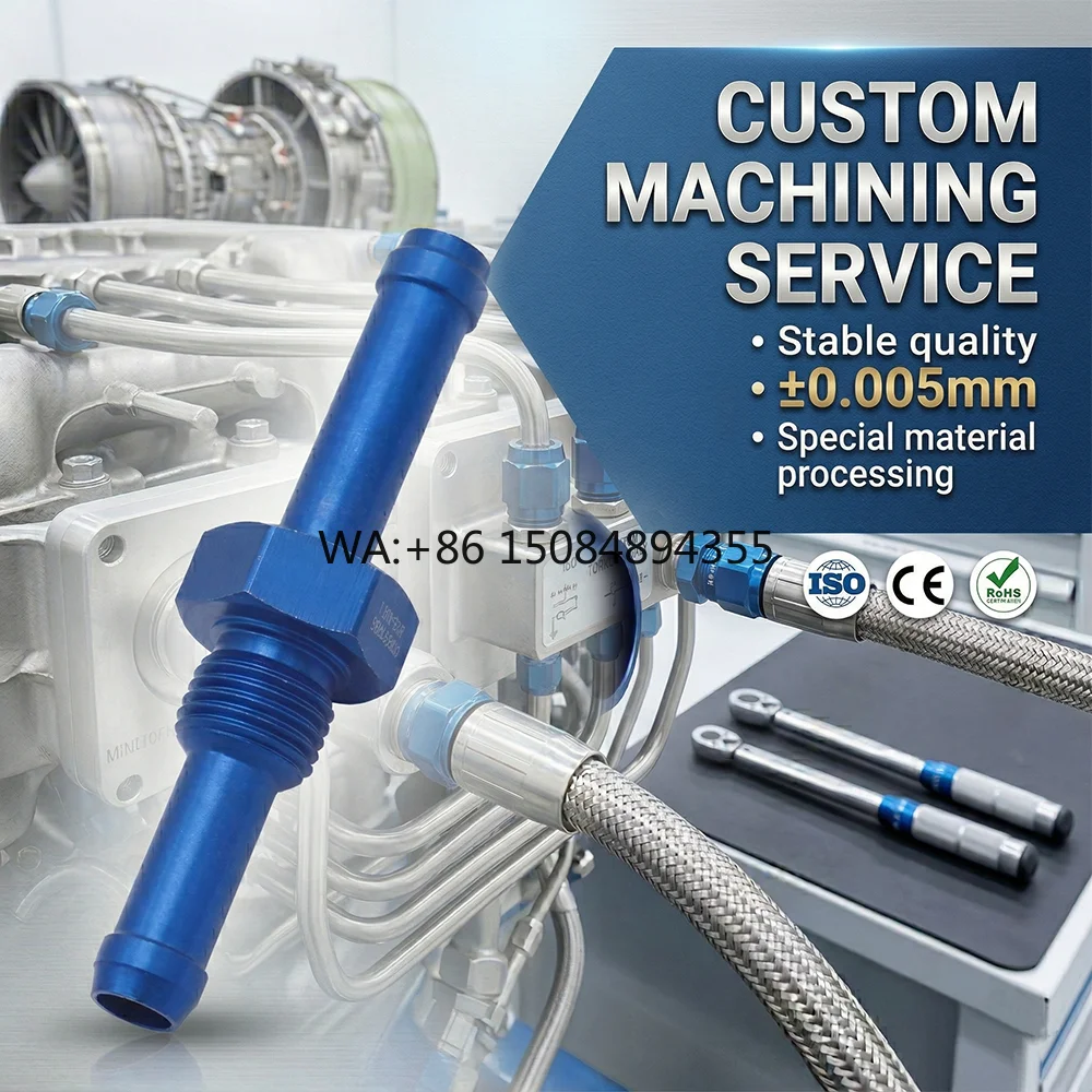 Precision Machined Aluminum an Hose Barb Adapter CNC Turning AN4-AN16 for Aerospace Fluid Systems OEM ±0.005mm Tolerance