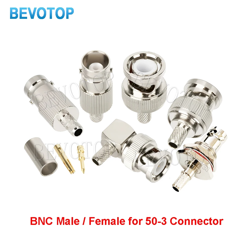 10Pcs BNC Male Female Plug Jack RF Coax Connector Crimp for RG58 RG142 LMR195 50-3 Cable Copper Nickel plated NEW