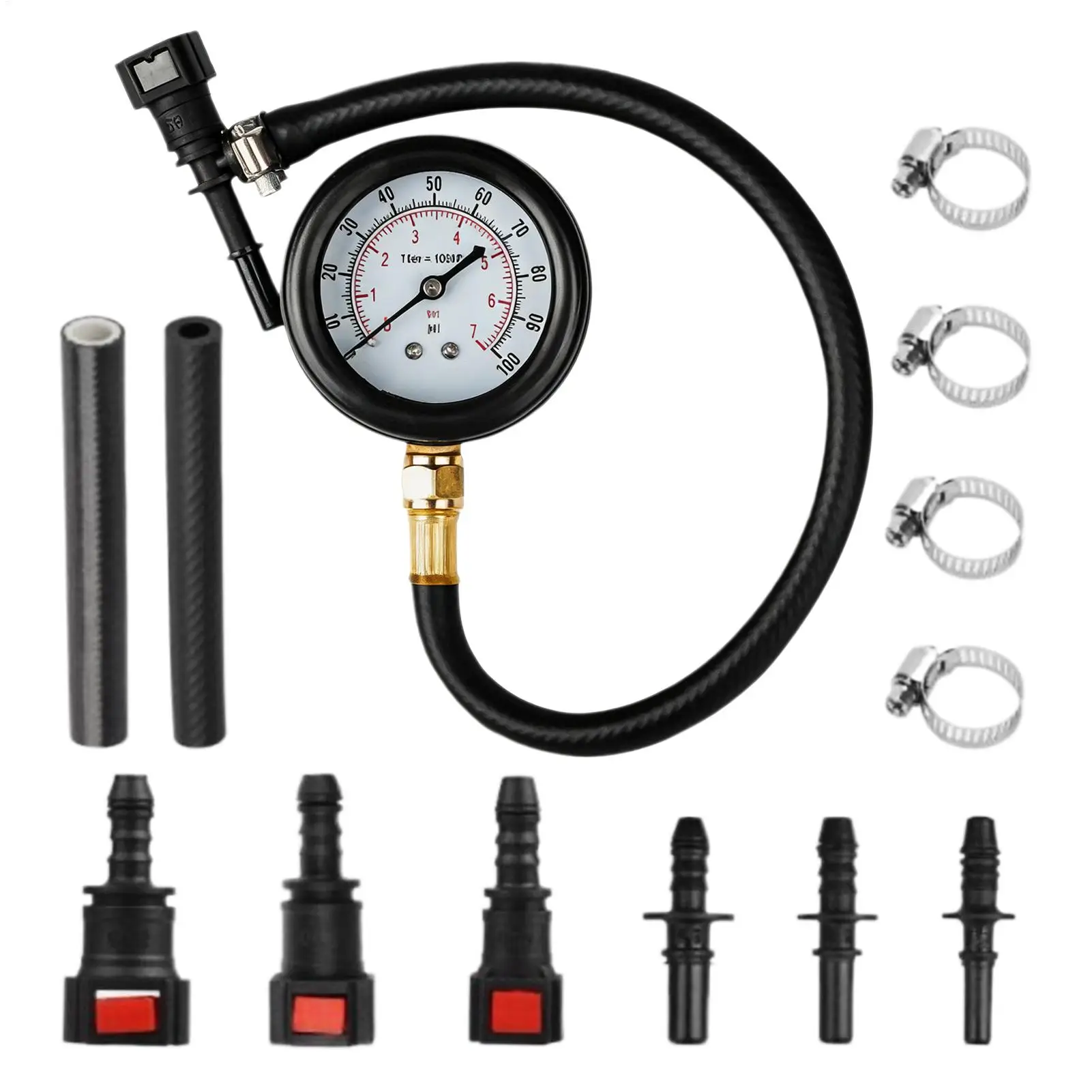 Fuel Pressure Tester Kit With Multiple Adapters 0-100 PSI Pressure Gauge Precise Compression Tester Oil Pressure Diagnostic Tool