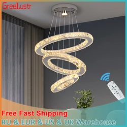 Moderne hanglamp ringen led kristallen kroonluchter hangende glans lamparas plafondlamp armaturen armatuur voor woonkamer