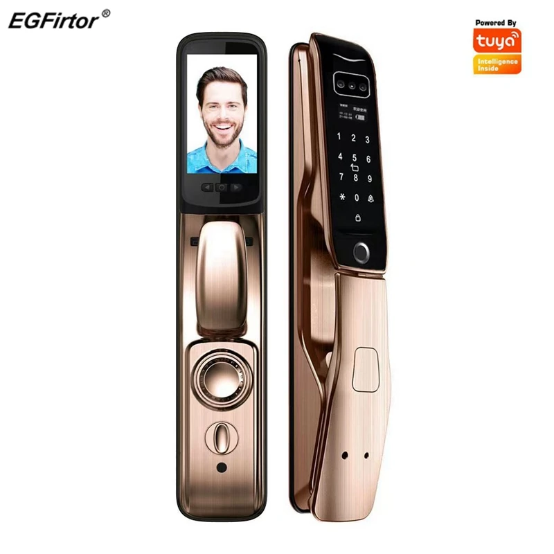 EGFirtor Tuya Wifi Fingerprint Smart Door Lock 3D Face Recognition Electronic Password Home Security Alarm Sensor Door Lock