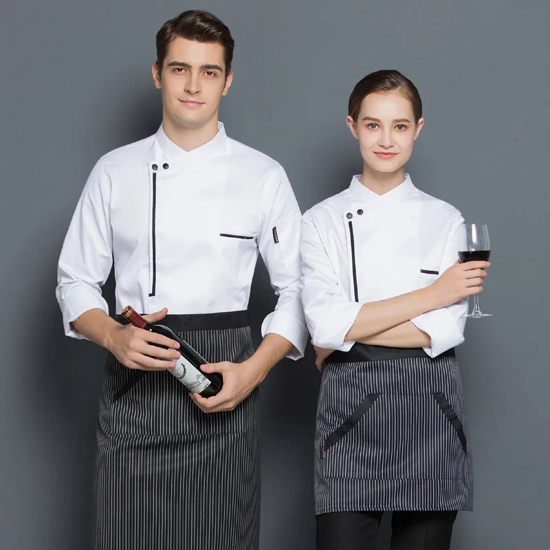 Chef Uniform Long Sleeve Autumn and Winter Clothes Breathable Baking Restaurant Cake Shop Western Food after Chef Overalls Men