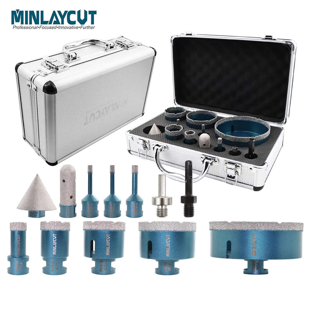 

MINLAYCUT Diamond Drill Bit 11pcs Milling Bit Adapter Tile Granite Marble Stone M14 Hole Saw Chamfer Diamond Drill Mill Bit