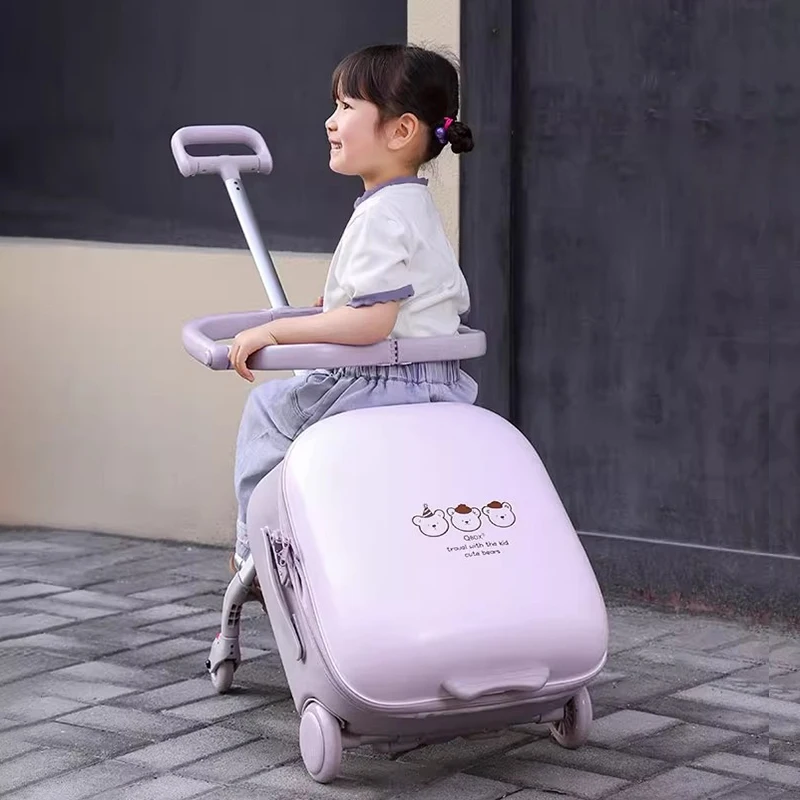 

Children's Suitcase Can Sit and Ride Lazy Walking Luggage Trolley Foldable Baby Gods Suitcase Brake Wheel Cabin Travel Suitcases