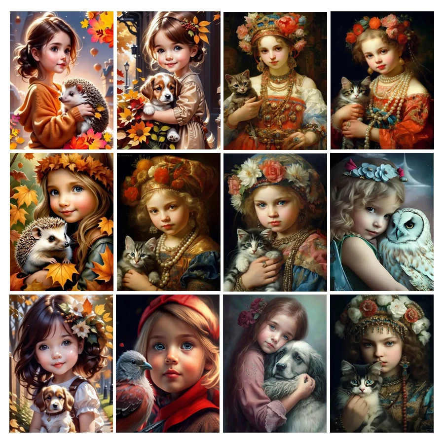 Diy Full Mosaic Art Girls Animals Diamond Painting New Collection Pet Cats And Dogs Rhinestone Embroidery Picture Wall Decor