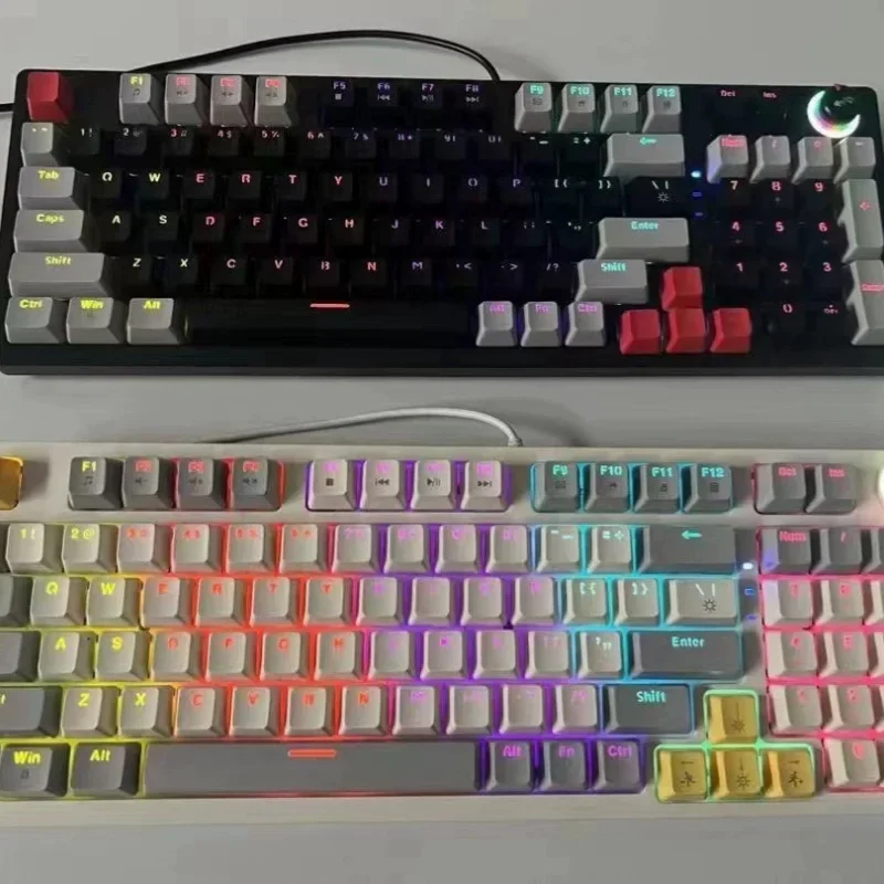 2024 New Mechanical Keyboard 96+1 Key Rgb Mixed Color Light Green Axis Dual Color Customized Esports Rgb Retro Wired Keyboard