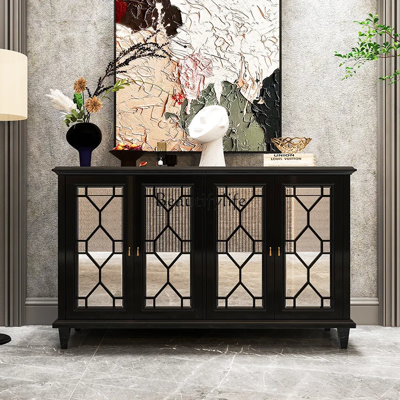 

04Light luxury carved entrance living room locker post-modern decorative mirror shoe cabinet