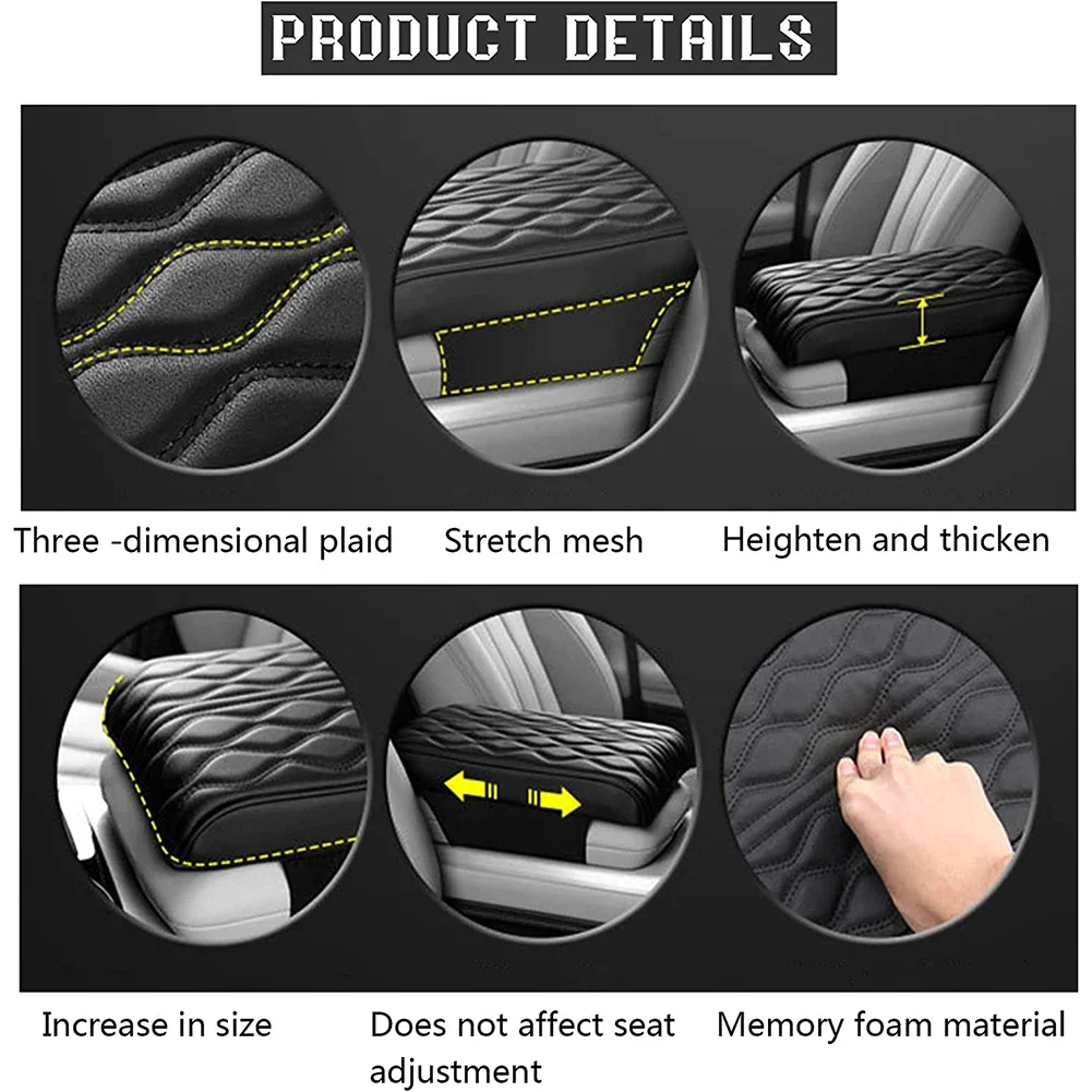 Car Wave Embroider PU Leather Car Armrest Mat Center Console Arm Rest Protection Cushion Auto Armrests Storage Box Cover Pad
