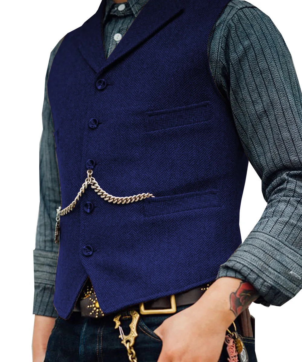 Business Waistcoat Jacket Casual Slim Fit Gilet Homme Vests for Groosmen Man Wedding Men\'s Suit Vest Brown Wedding Wool Tweed