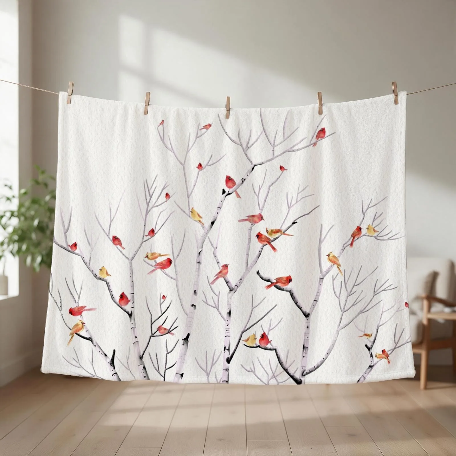 Birch Tree and Cardinal 2 Throw Blanket Decoratives Kid'S Bed covers Comforter Blankets