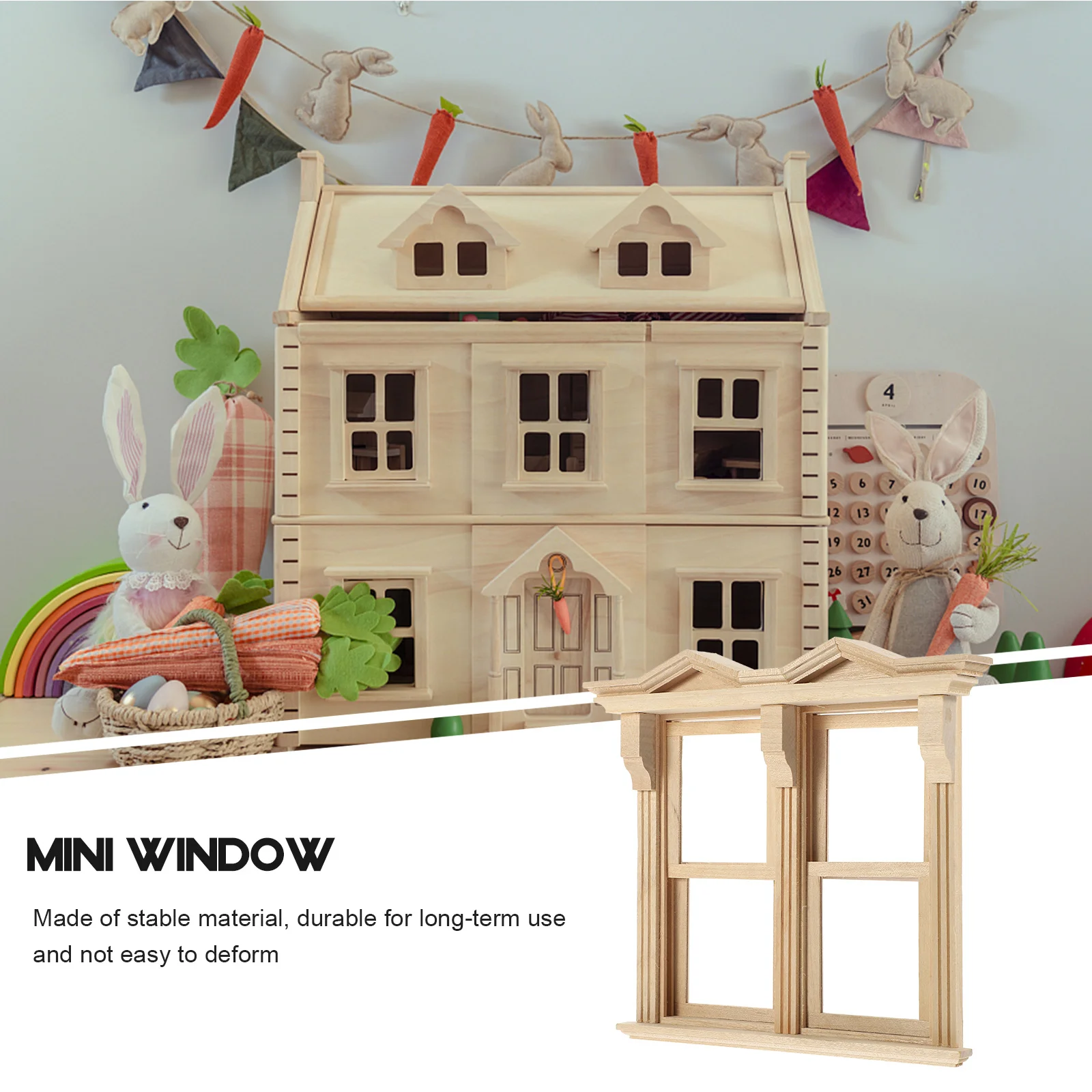 Dollhouse Miniature Furniture Door and Window Model Wooden Scene Ornaments Sliding Outdoor Decor Decorate Uncolored Accessories