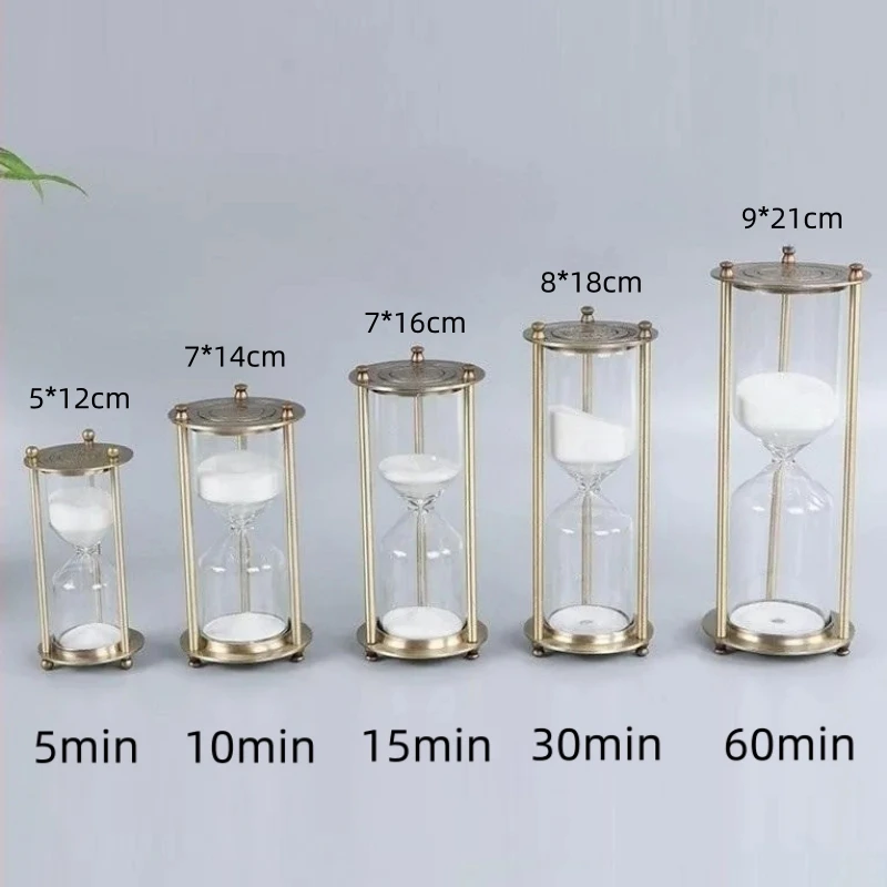 5/10/15/30/60 Minutes Classical Metal Three Column Hourglass Timer European Vintage Bookshelf Study Home Decoration Sandglass