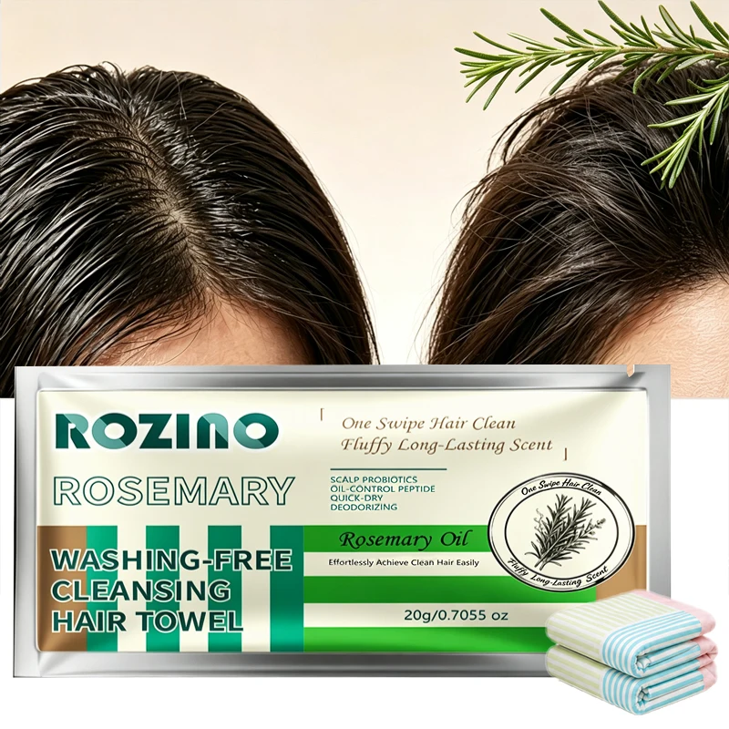 Rosemary No-Rinse Scalp Cleansing Towel, Scalp and Hair Cleaning Care, Cleans Hair Without Water, Designed for Oily, Fine, Flat, and Itchy Scalp Hair Types. Suitable for the Elderly, Pregnant Women, Patients, and Busy Office Workers and Students. Cleanses Scalp Oil, Keeps It Feeling Fresh for a Long Time. Suitable for Those Who Sweat and Have Oily Hair Frequently in Summer, and for Those Who Don'T Want to Wash Their Hair in Autumn and Winter Due to the Cold Weather.
