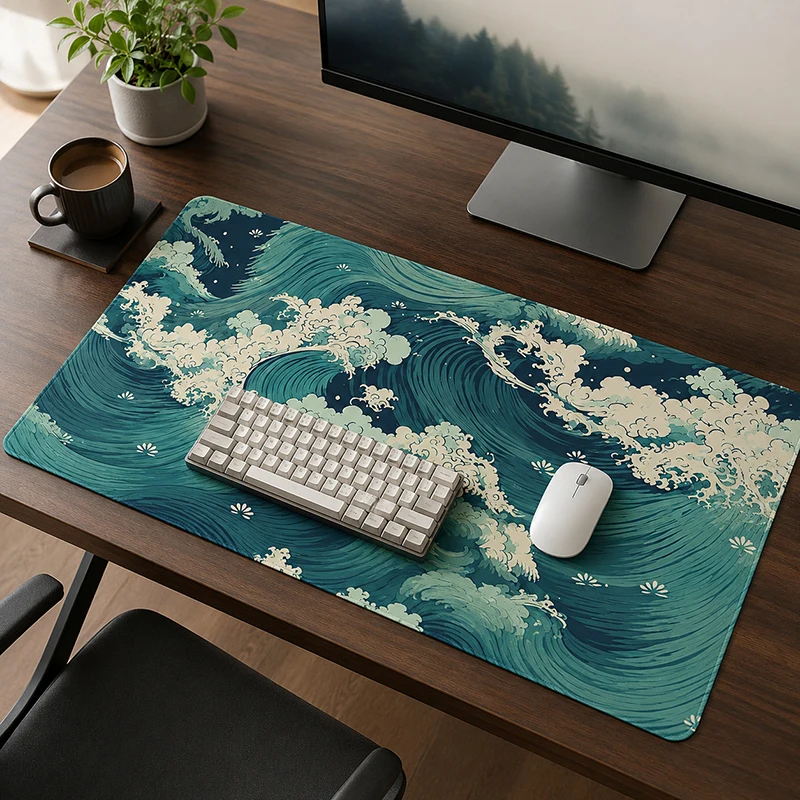 Tapis de souris japonais Ocean Waves, imprimé sur demande, nouveau tapis de souris HD pour la maison, tapis de clavier XXL, tapis de bureau antidérapant
