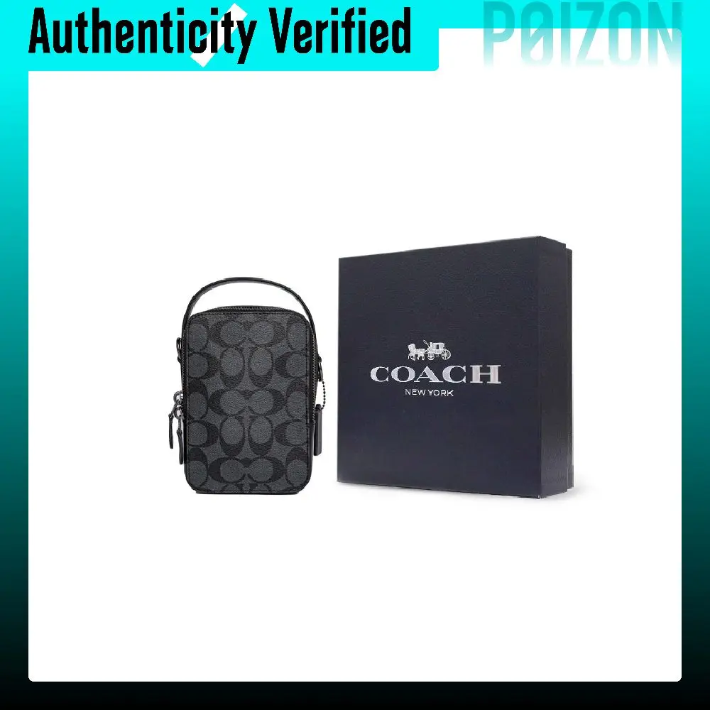 COACH Top Handle Coated Canvas With Calfskin Cell Phone Pouch Handbags Small Men's Black C3146-QBCHR