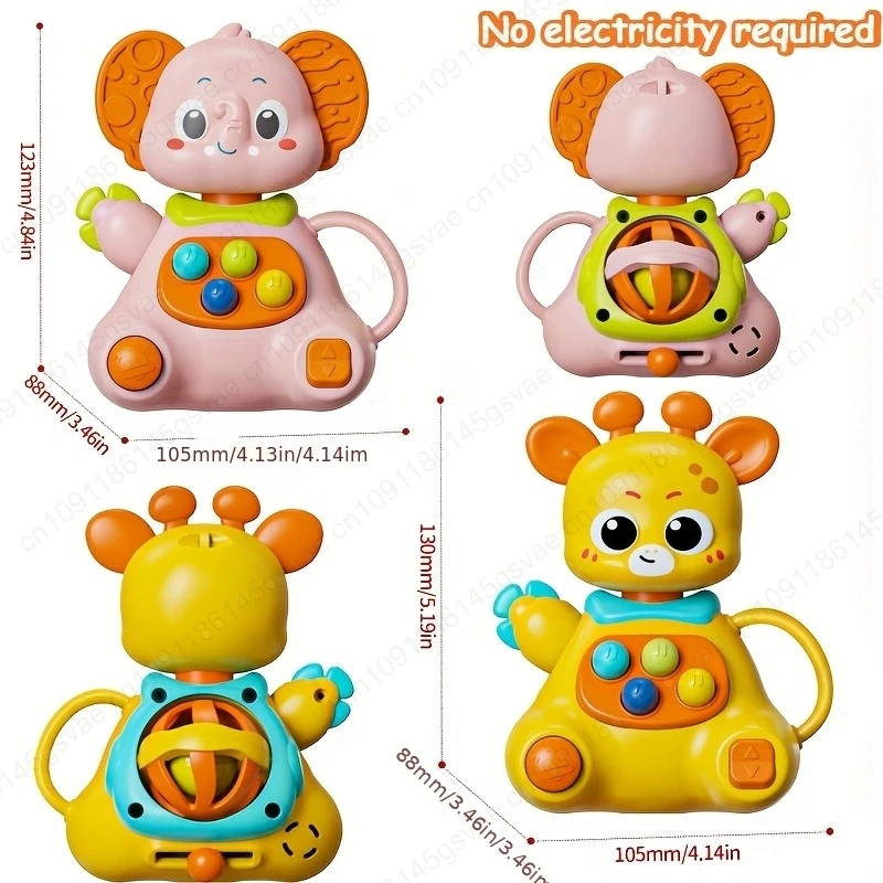 Chocalho de bebê portátil bonito e interessante, bola de plástico de chocalho de elefante/cervo de educação precoce de quebra-cabeça, material ABS