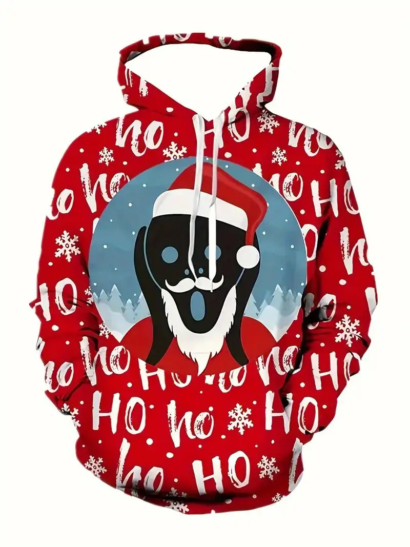 Men's 3D Christmas themed patterned hoodie, casual slightly stretchy breathable hoodie outdoor