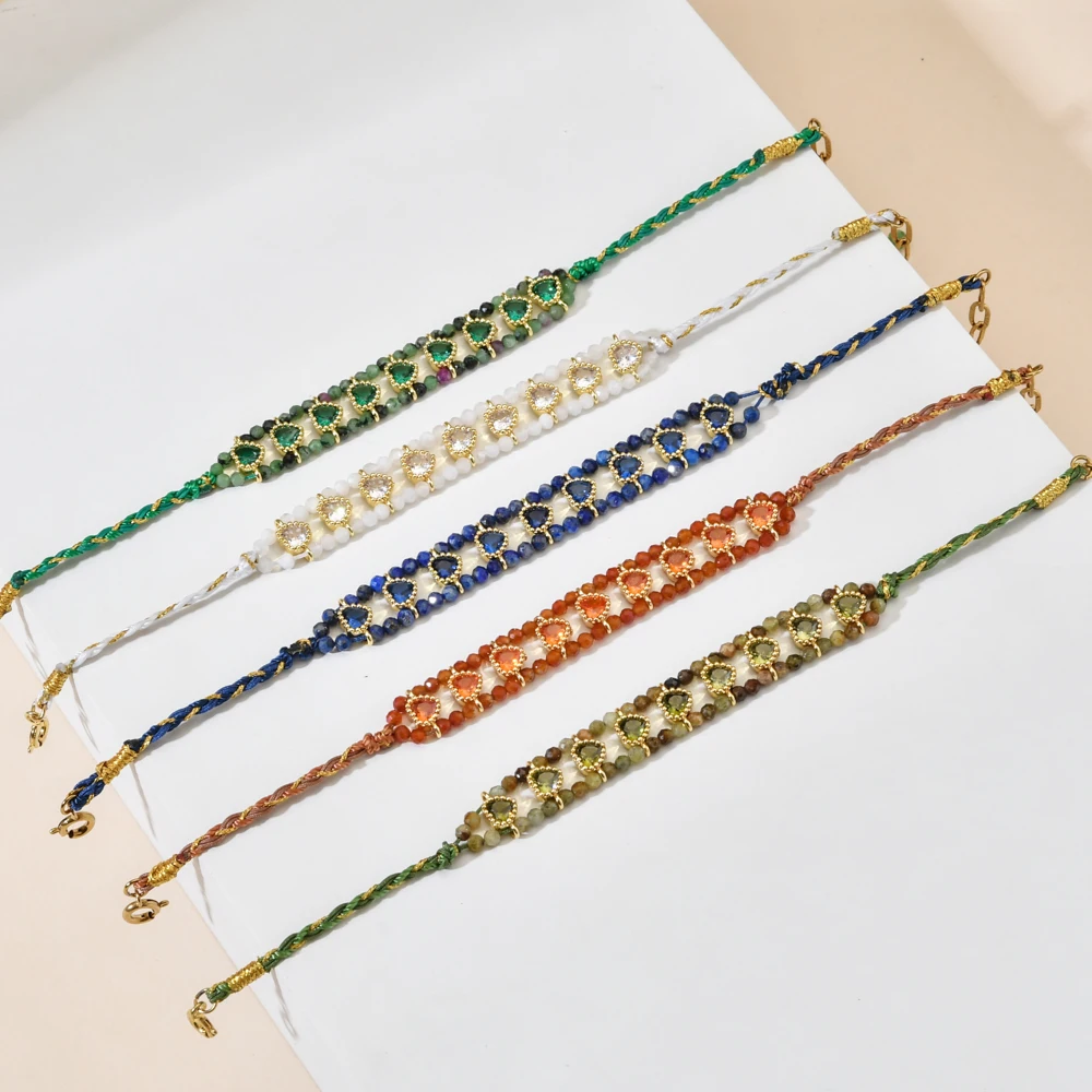 Natürliche Afrikanische Türkis-Steinperlen-Kettenarmband für Frauen mit Herz-Liebes-Kristallanhängern, Handgefertigter Exquisiter Schmuck – Detail 3