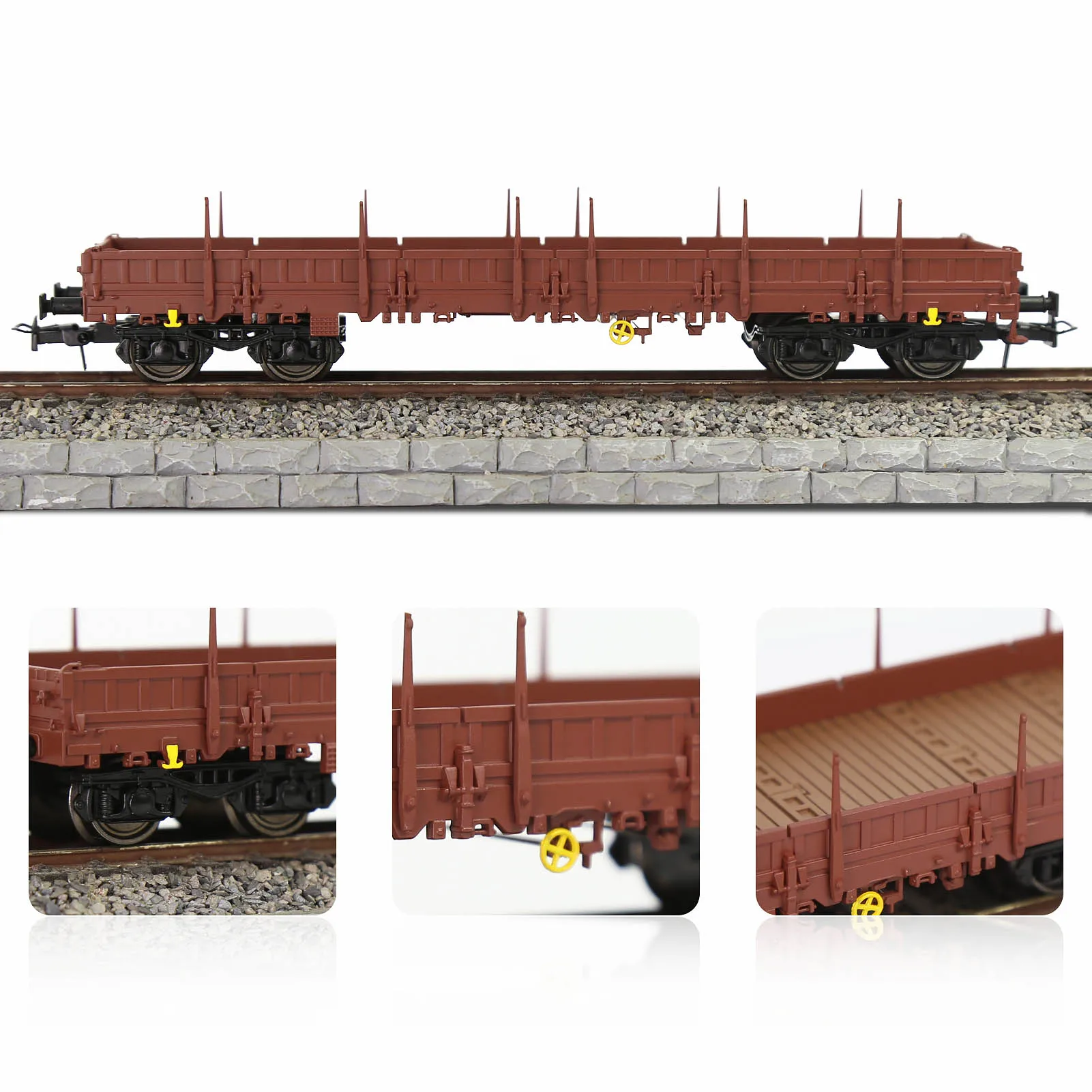 1 Unit Evemodel Trains - Painted Brown HO Scale 40' Low-side Car Model Wagon with Metal Wheels C8764
