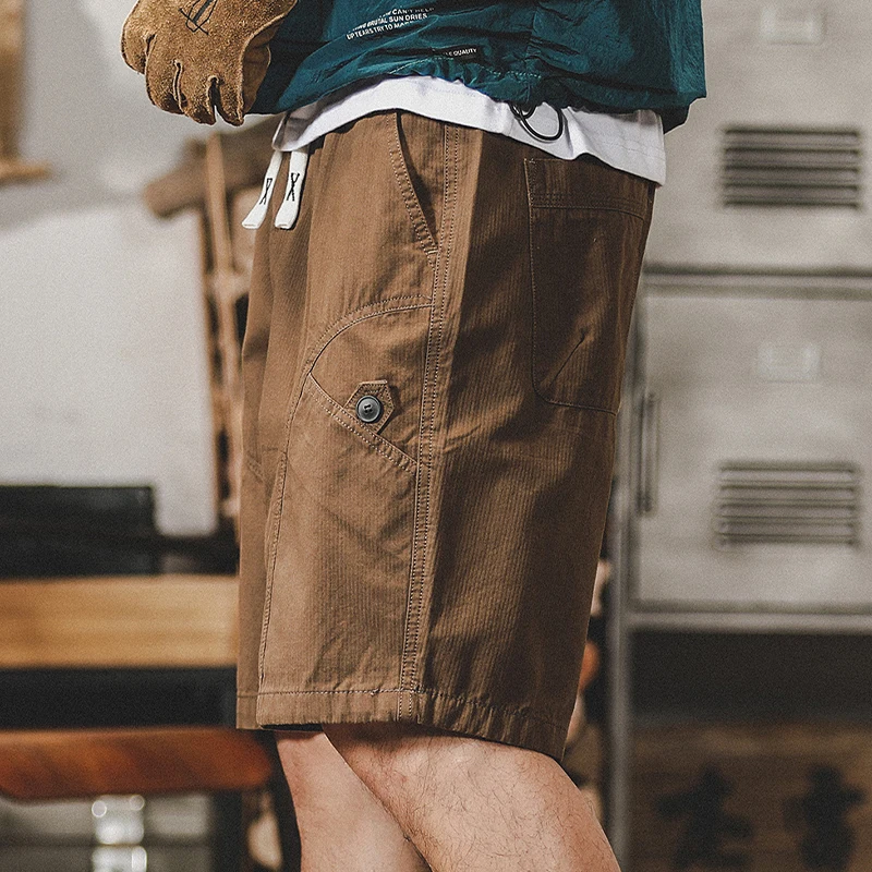 

American Retro Workwear orts Men Summer Trendy Loose Large Size Casual Five-Quarter Pants Youthful Energy Sle Cotton Brea...