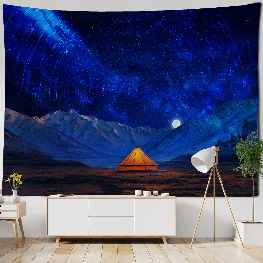 

Starry sky landscape tapestry fantasy animal wall hanging bohemian aesthetics living room bedroom decoration yoga mat picnic mat