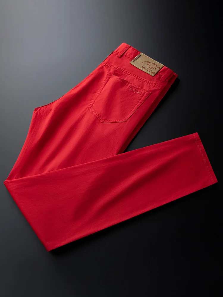 

Red Slim Fit Casual Pants for Men Spring Summer Faionable Youthful Korean Sle Luy Year M Jeans Urban Sle Long Trou...
