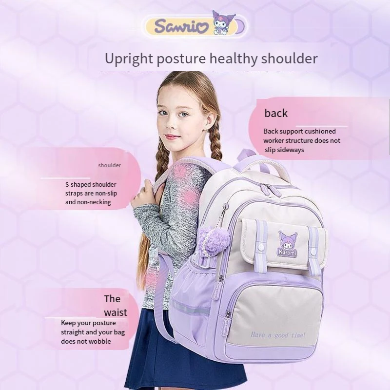 Sanrio Girl Bag Kuromi Primary School Student Large Capacity Child Bag Cinnamoroll Cartoon Kindergarten Super Light Backpack New