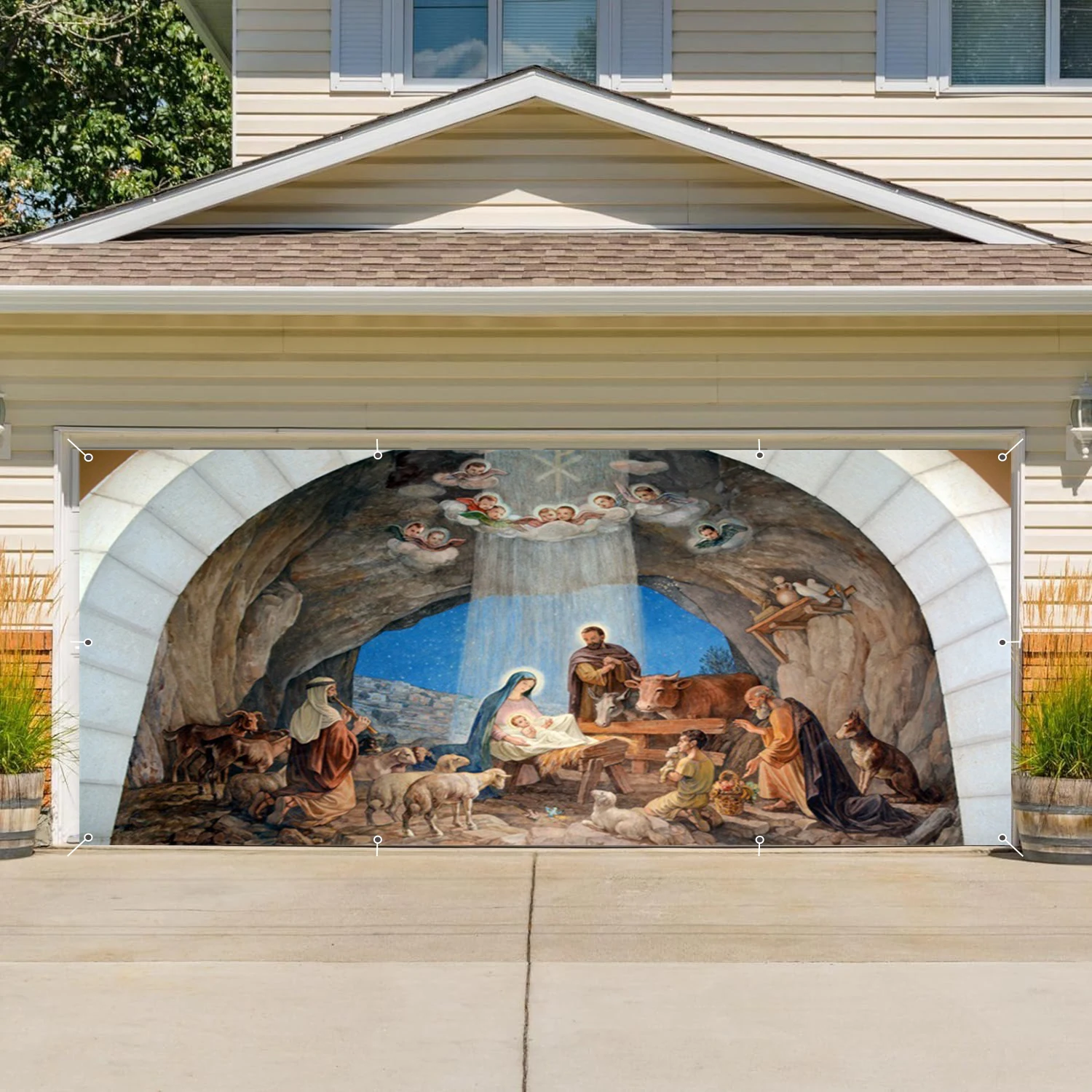 Christmas Jesus Birth Garage Wall Background Christian Family Angel Nativity Garage Door Frame With Hooks For Outdoor Home Decor