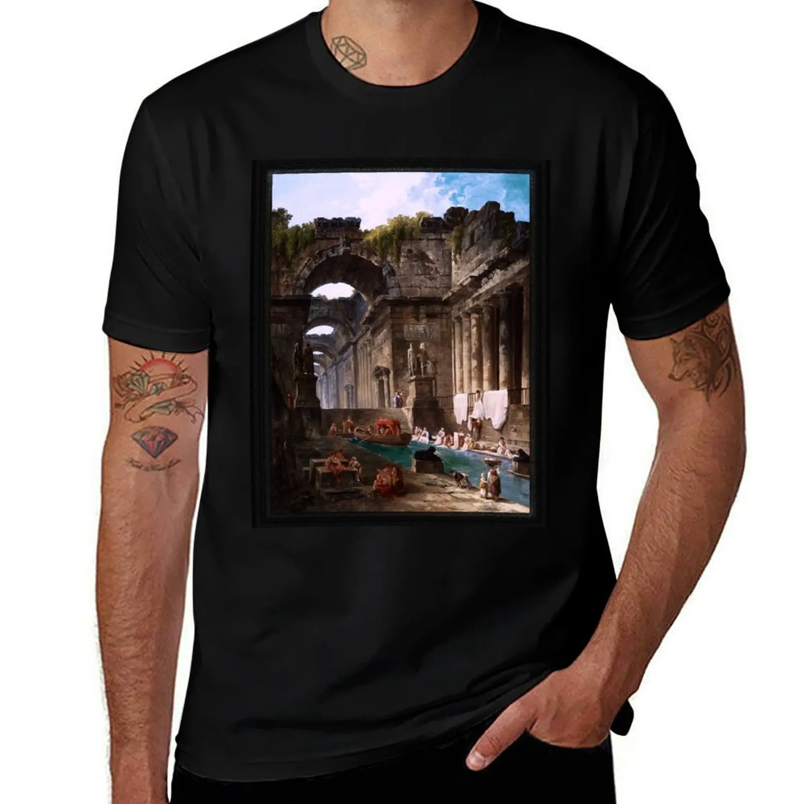 

Футболка Ruins Of A Roman Bath With Washerwomen от Hubert Robert, винтажная летняя футболка, корейская мода, мужская одежда