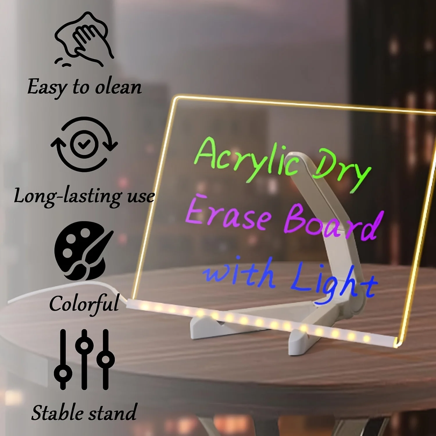 โปร่งใสส่องสว่างไฟ LED กลางคืน DIY USB Luminous อะคริลิค Night Light Erasable เขียนข้อความปฏิทินเดสก์ท็อป Ornamen
