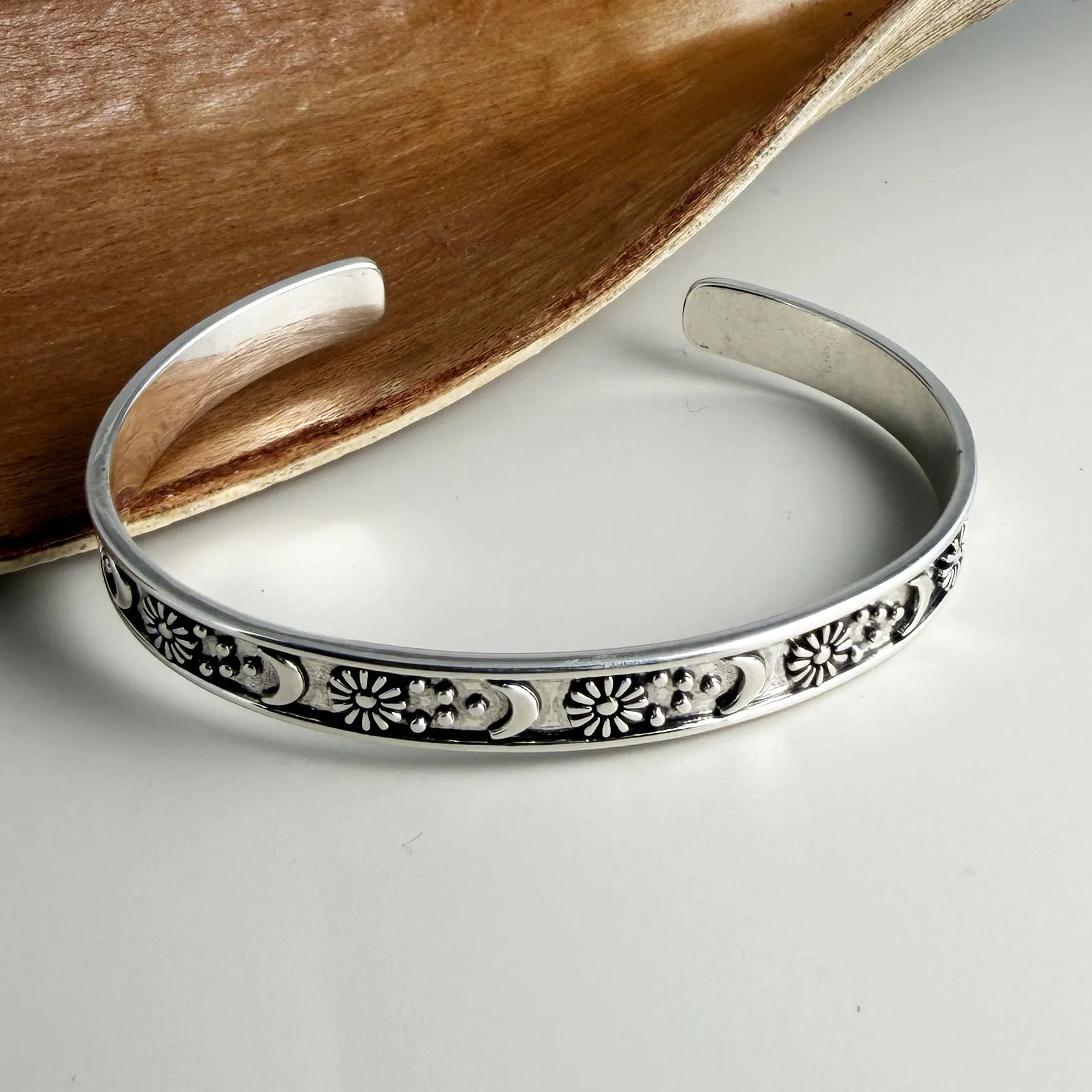925 Sterling Silver Bracelets for Women Men String Accessories Retro Moon Sun Pendant Party Jewelry Gift