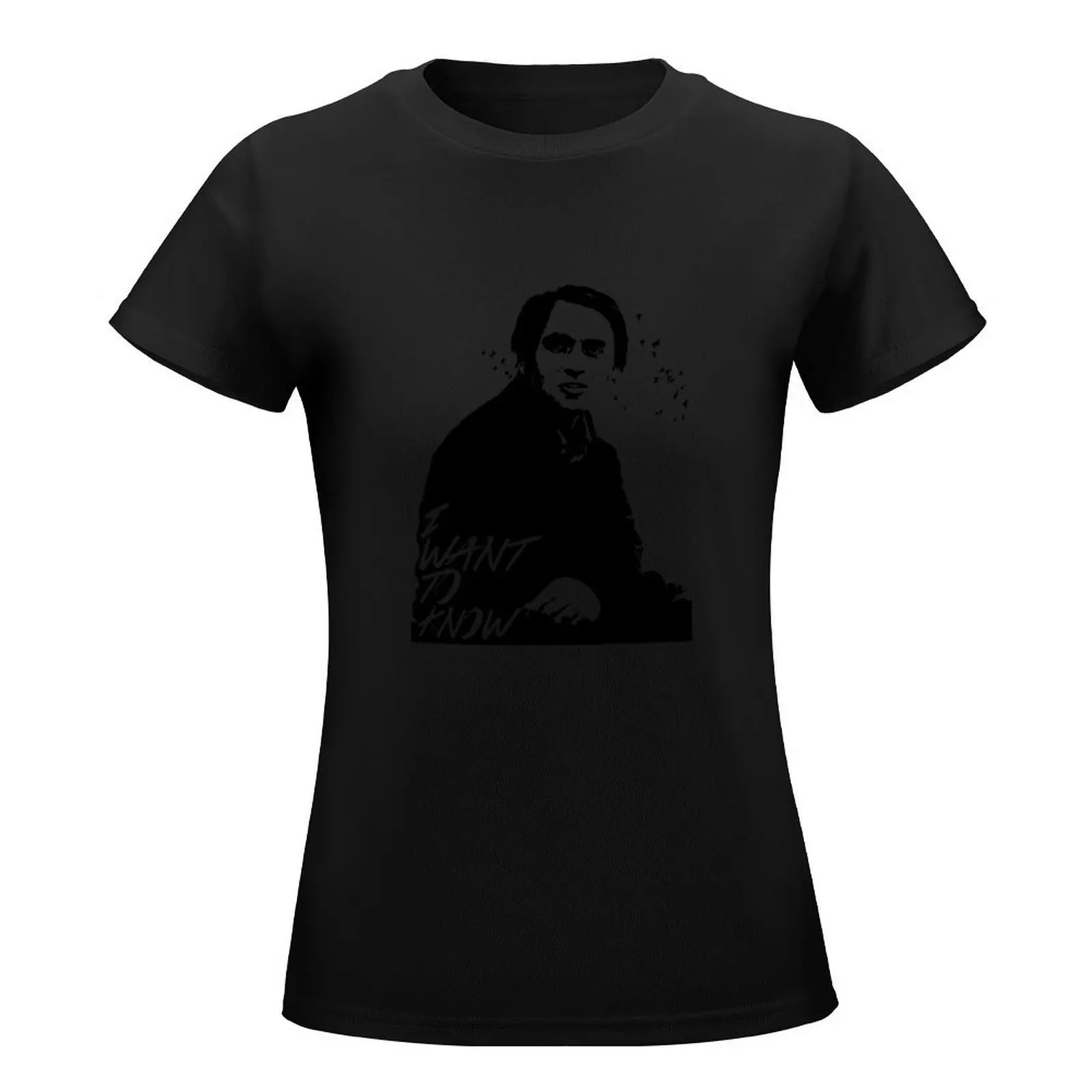 Carl Sagan-Camiseta "quiero saber" para mujer, camisetas personalizadas de funnys, holgadas