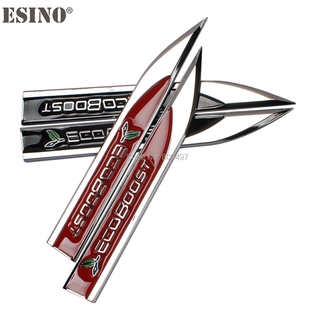 2 x Car Styling 3D Ecoboost Body Fender Side Metal Chrome Zinc Alloy Knife Side Emblems Badges Car Accessories For Ford Mustang