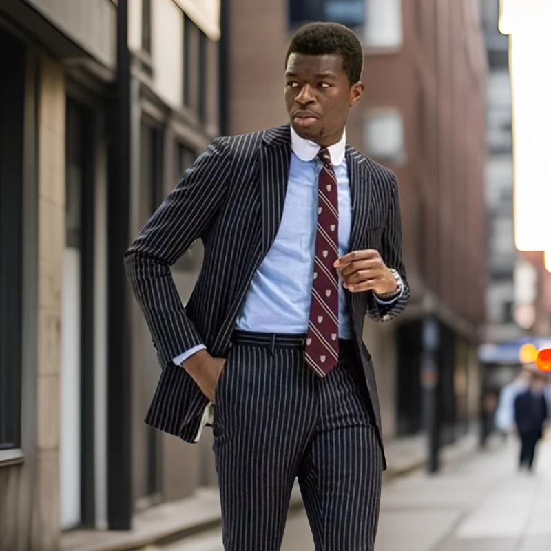 

Stripe Business Men Suits 2024 Slim Fit Groom Prom Tuxedos for Wedding 2 Pieces African Male Fashion Costume (Jacket+Pants)