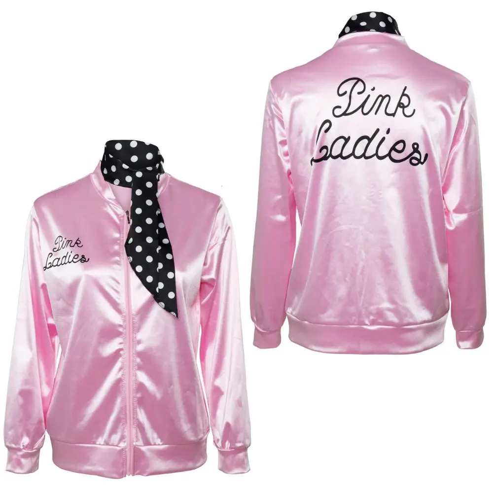 Roze Dames Grease Cosplay Kostuum Volwassen Retro Jas Fancy Cheerleader Vermomming Voor Vrouwen Herfst Jas Halloween Carnaval Pak