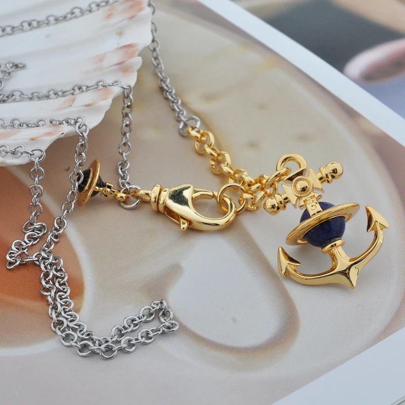 

S925 sterling silver creative design boat anchor charm pendant necklace lady's high-end sense banquet must-have jewelry