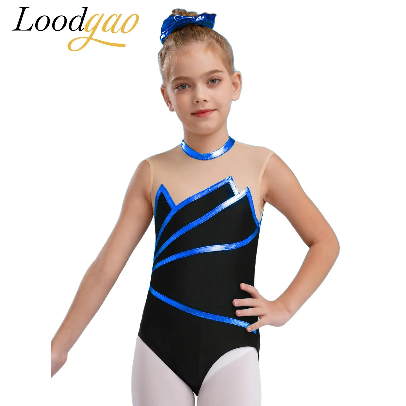 

Sheer Mesh Bodysuit for Girls Gymnastics Jumpsuit Ballerina Clothes Teens Dancewear Metallic Striped Ballet Dance Leotards