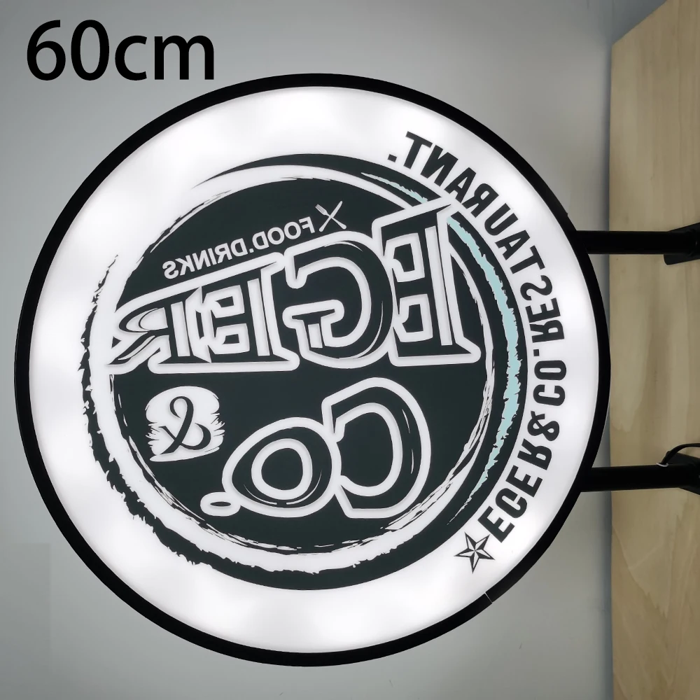 60cm LED Light Box Znaki biznesowe Niestandardowy znak świetlny Reklama zewnętrzna Lampa Sklep Signage Dwustronne znakowanie zewnętrzne