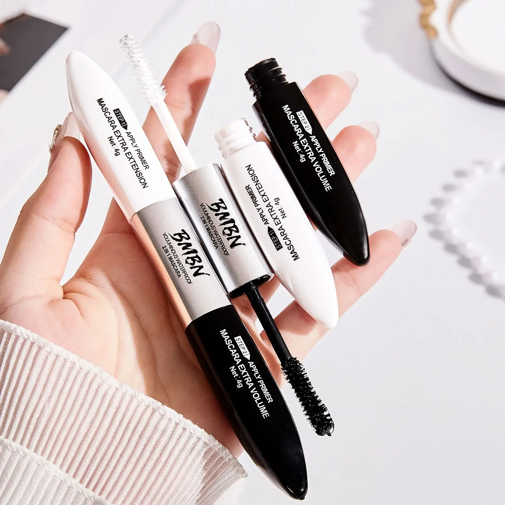 Mascara cils 2 en 1 4D en Fiber de soie, noir, Volume imperméable, Double allongement, bouclage, imperméable pour les yeux