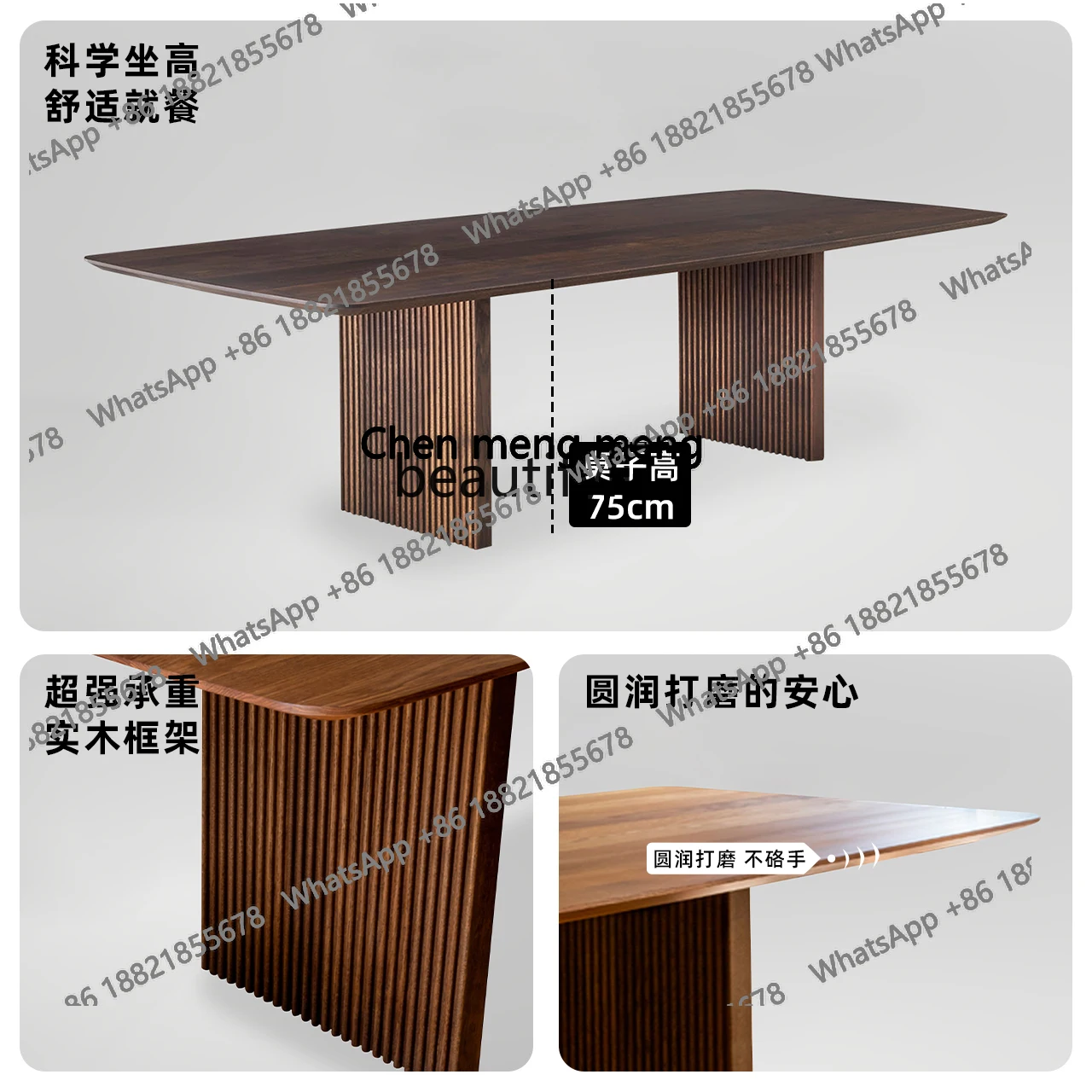 Medieval solid wood dining table Italian rectangular table minimalist     high-end long meeting, retro restaurant table H