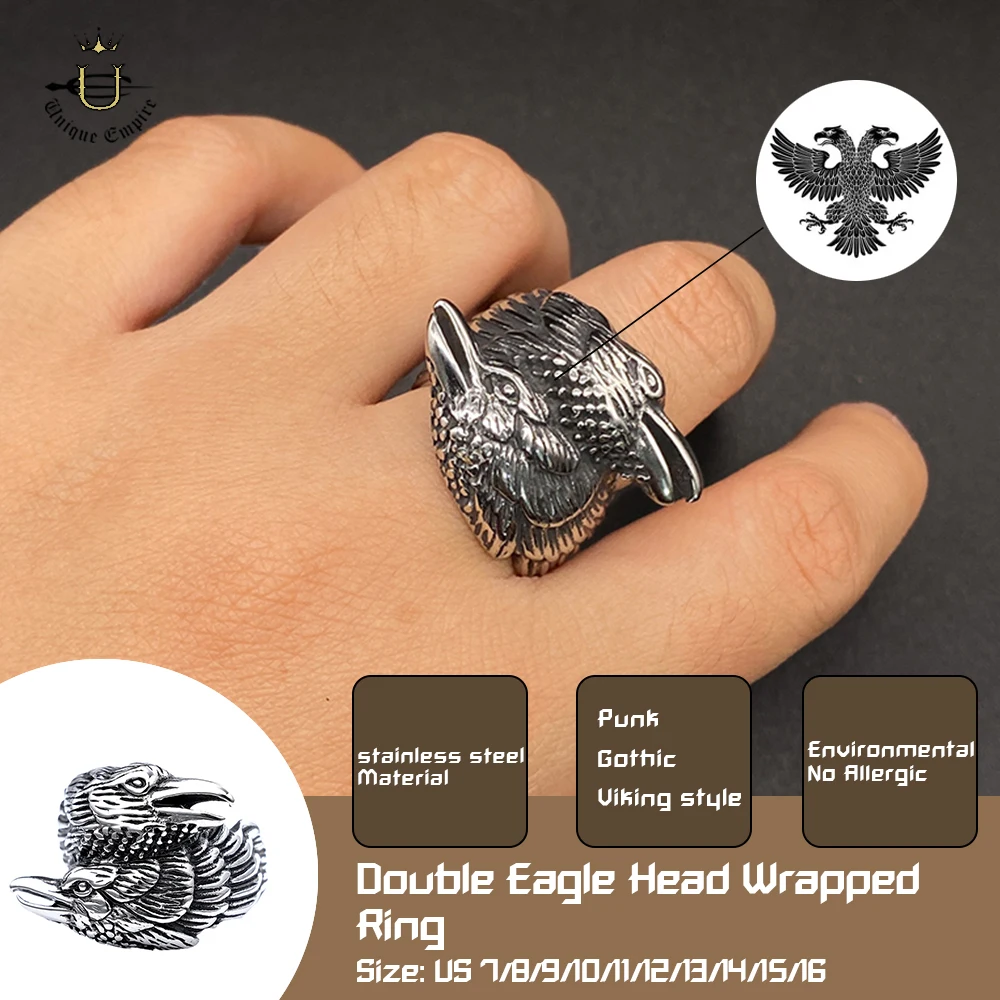 

Bold Double Eagle Head Ring Hollow Stainless Steel Design Animal-Inspired Men's Jewelry Perfect for Motorcycle & Cocktail