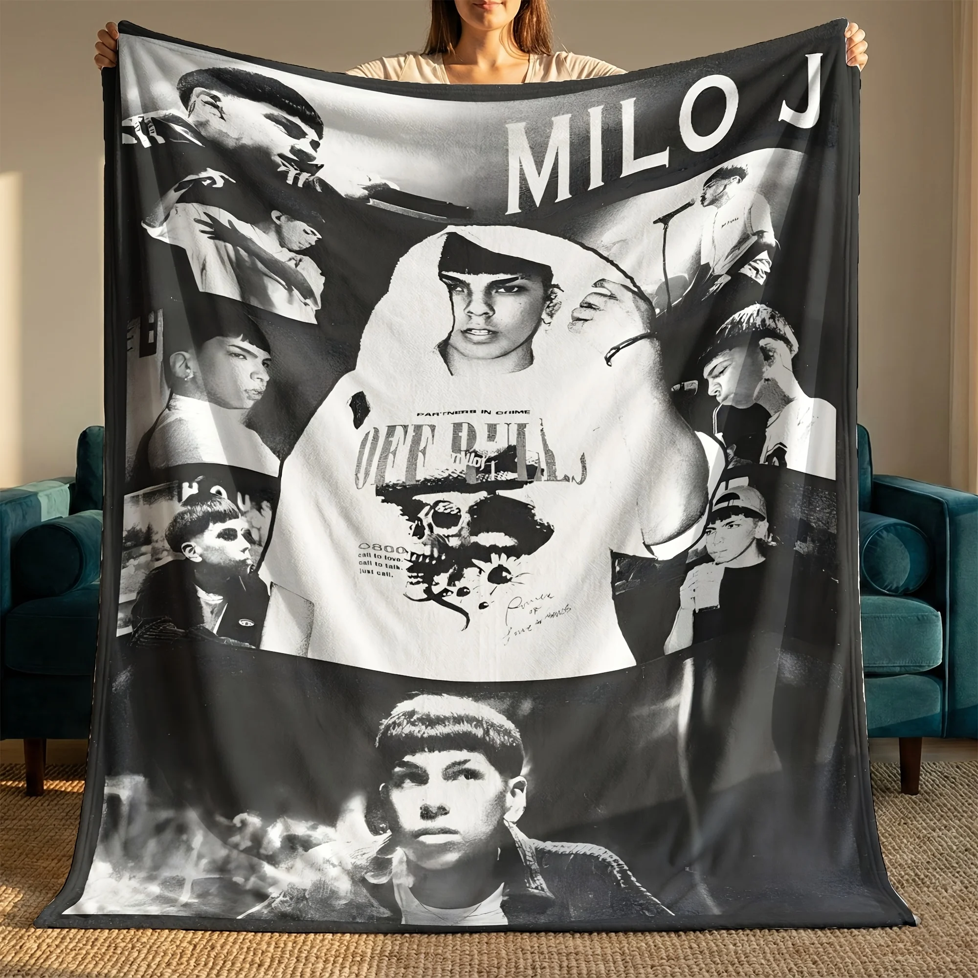 Customize 1pc Milo J Milo J Album Cover Throw Blanket, Soft Flannel Throw, Spring Break Travel Essential Aesthetic Room