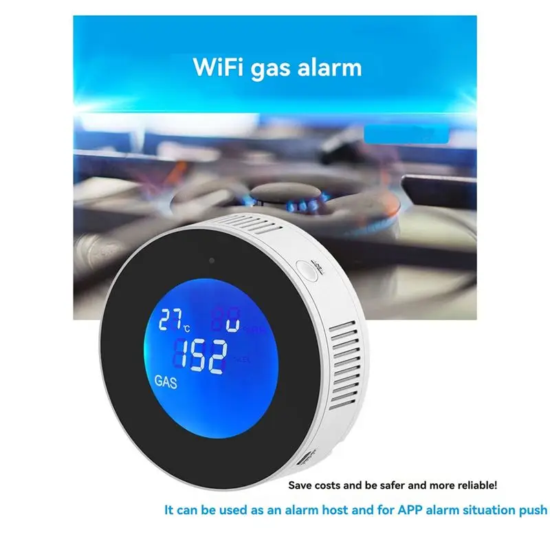 VOFUN-Wifi Gas Leak Detector Combustible Gas Alarm With Temperature Function With LCD Display With Tuya App EU Plug