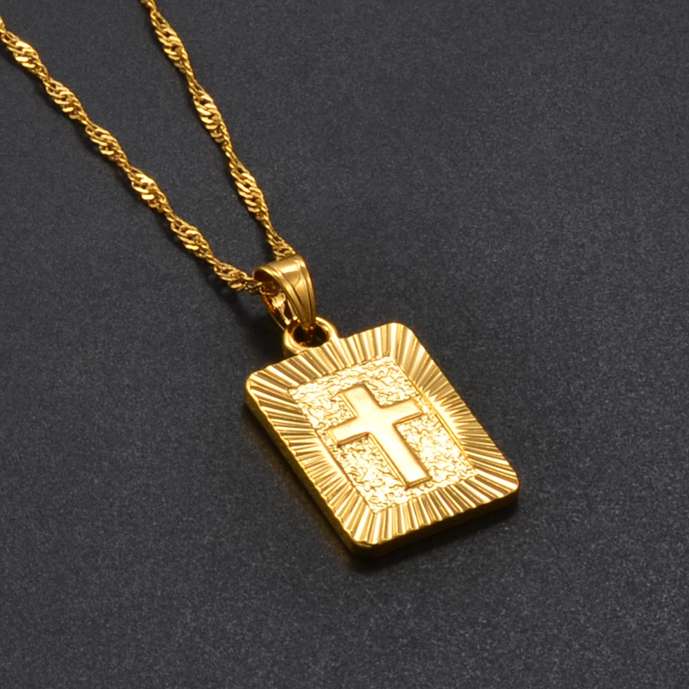 Anniyo Christian Cross Necklaces Women Gold Plated Christianity Crucifix Classic Jewelry Charm Pendant Jesus Items  #087506