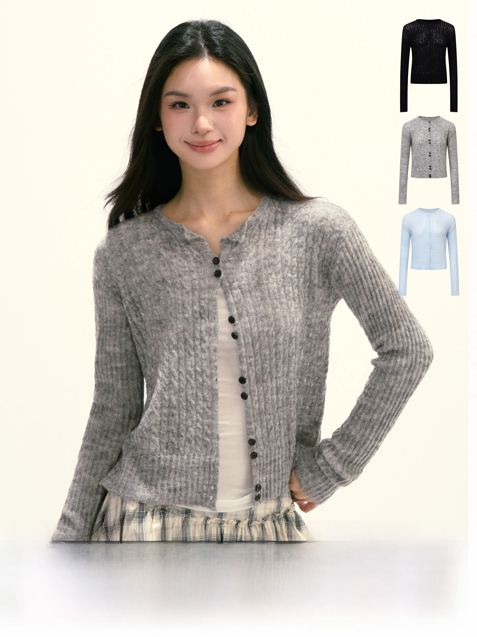 

Ariseism American Retro Design Thin Sweater Coat Women's Spring New Slim Fit Loose Feeling Tee Color Button up Cardigan