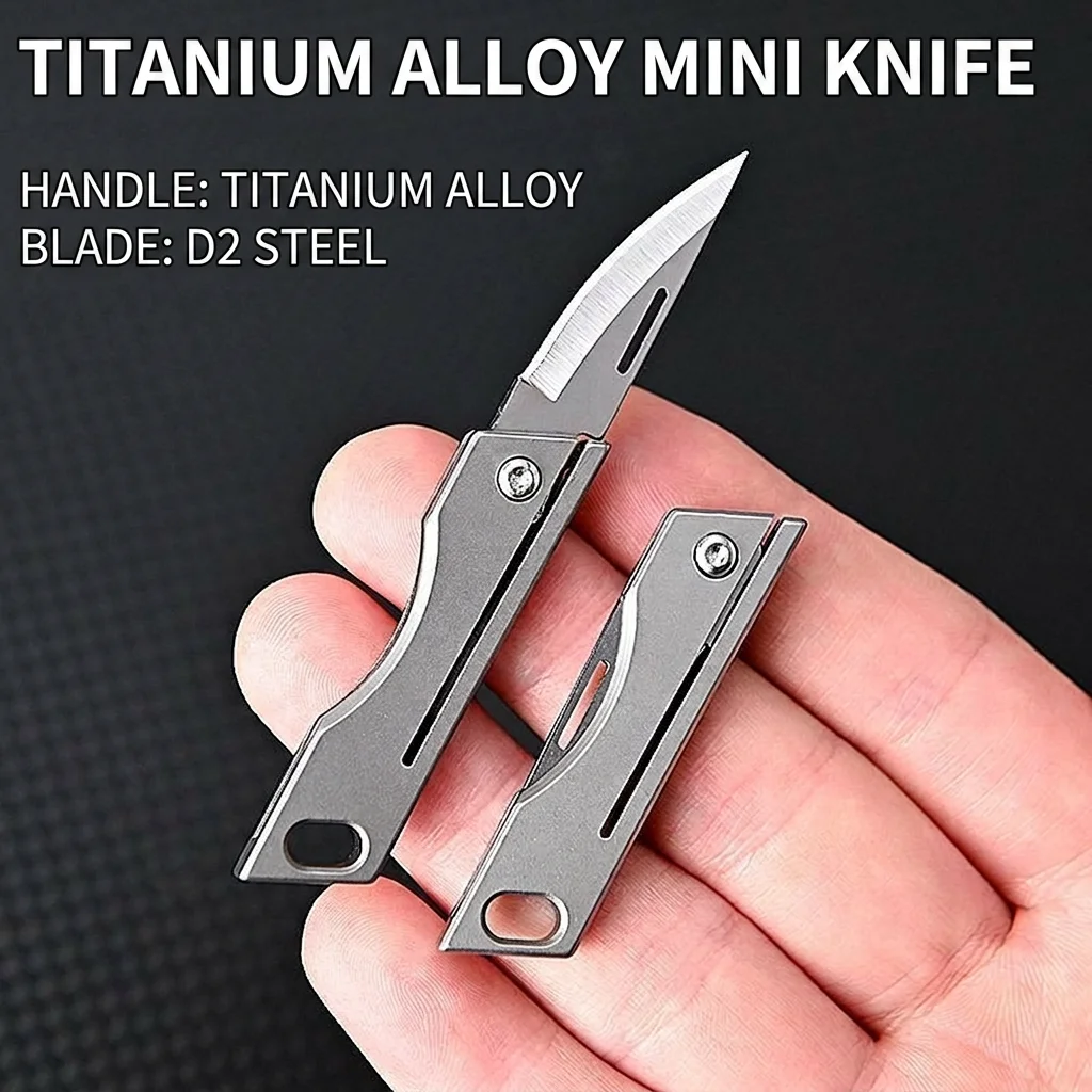 Schlüsselanhänger-EDC-Messer, tragbares Mini-Messer aus Titanlegierung mit scharfer D2-Stahlklinge für den täglichen Gebrauch, Rucksack-Accessoire – Detail 6