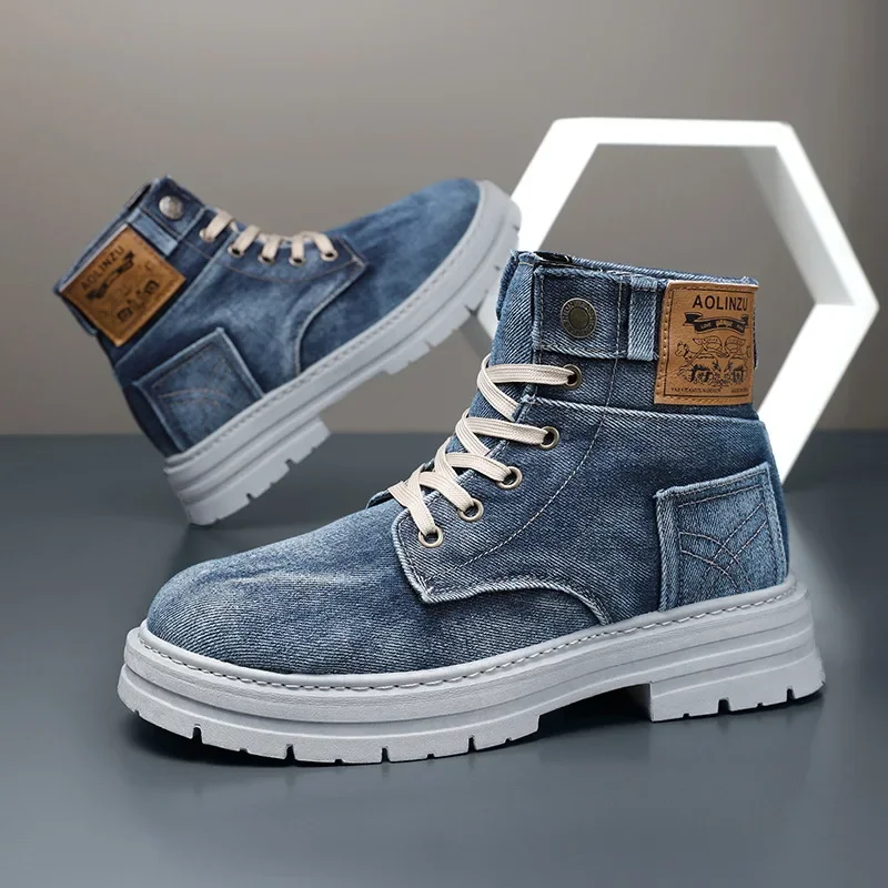 

Retro Canvas Boots for Men Trendy Working Shoes High Top Men Ankle Boots Outdoor Street Style Platform Boots botas masculino
