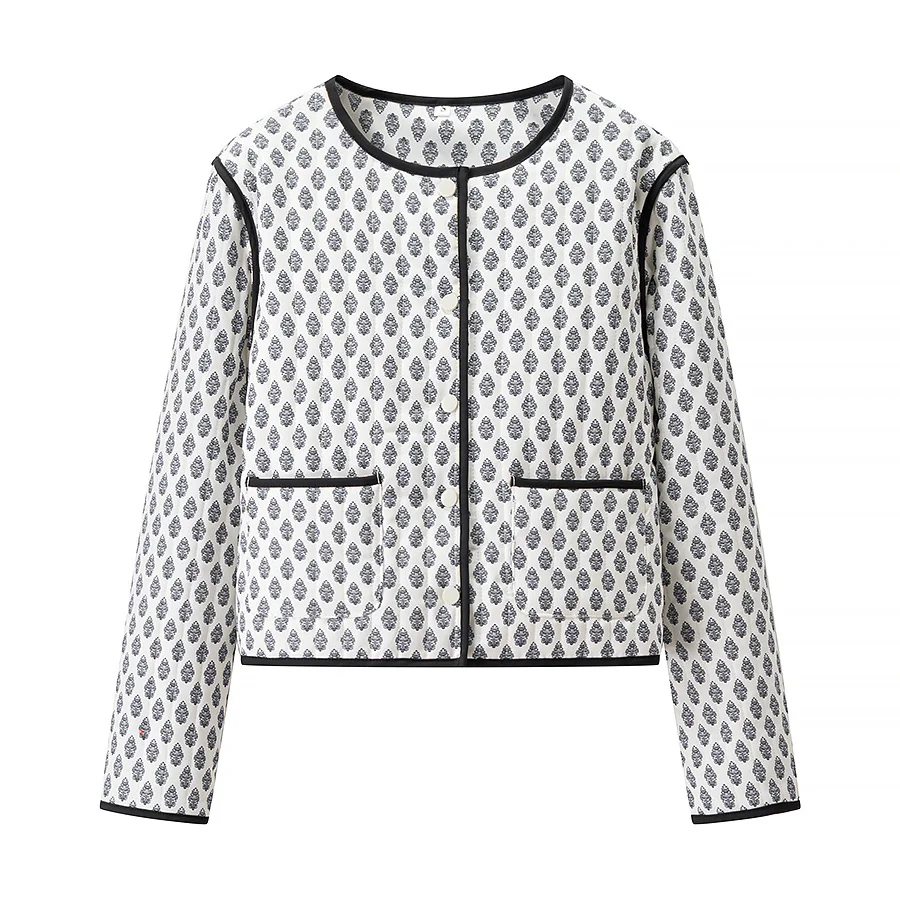 

Faionable Classic round Ne Cotton Jaet Design Trendy Slimming Versatile Print Cotton Clothing Commute Loose Fit Long Sl...