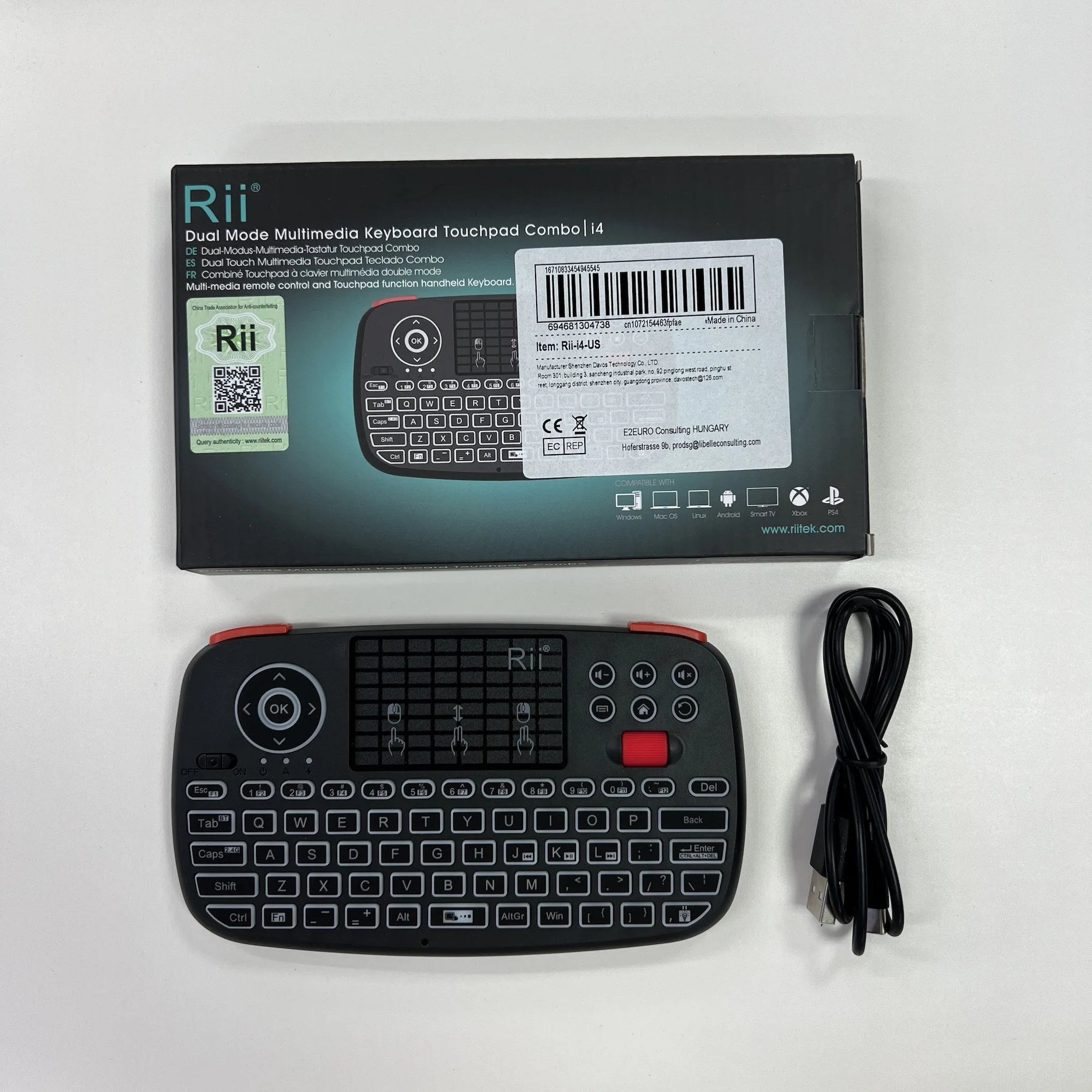 Rii I4 Mini BT Wireless Keyboard With Touchpad 2.4GHz Backlit Mouse Remote Control For Windows Android TV Box Smart TV